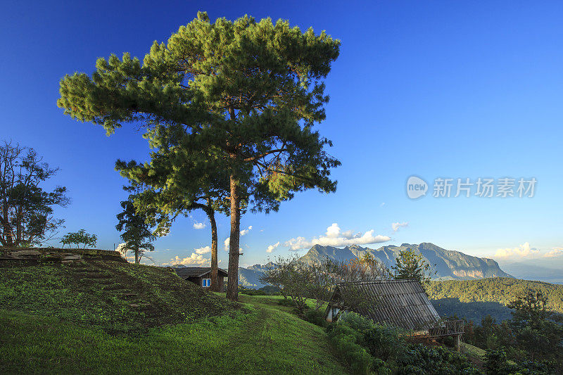 早上在泰国清迈的Doi Luang Chiang Dao欣赏美丽的山景